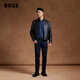 BOSS Motorcycle Style Sheepskin BOSS Men's Autumn 2024 New Stand Collar Double Zipper Retro Style Leather Jacket 001-Black 48