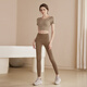 LULU CENTURY yoga clothes for women, breathable quick-drying short-sleeved tops, summer running sports, Pilates training, fitness dance clothes for women, gray brown trousers M (100-115Jin Jin equals 0.5kg)