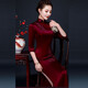 Meifuna cheongsam for women Chinese style high-end embroidered mother's cheongsam spring, autumn and winter wedding banquet improved cheongsam noble and elegant dress burgundy M
