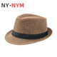 NY-NYM middle-aged and elderly men's outdoor sun hat prom party jazz hat linen curled top hat gentleman hat khaki 58cm