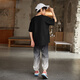 
McTicco boys summer fashion brand sports suit children 2025 new short-sleeved trousers in summer medium-sized children's trendy handsome and fashionable 1391 black + 5725 gradient color [ice silk] 150cm