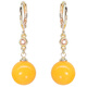 Yadige natural beeswax earrings chicken oil yellow amber round bead earrings 14K gold-filled women's simple fashionable face-shaping earrings