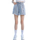 Schwein Pitt (Schwein/Peter) Mädchen Shorts Sommer Dünner Mädchen Sommeranzug 2025 neue Kinderhosen Sommermädchen große Kinder gerissene Jeans 1428 Blau + 1429 Weiß 160 cm