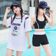 Qianquyun traje de baño para mujer conjunto dividido de tres piezas talla grande conservador que cubre el vientre boxeador adelgazante estilo deportivo estudiante grasa mm aguas termales Ao 6625 conjunto de tres piezas - blanco 2XL recomendado 115-130 Jin Jin equivale a 0,5 kg