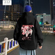 
Wu Quanwan Fat Brother Fatty 90-230Jin[Jin equals 0.5 kg] Sakura Sweater High Street Ins Thick Hood Autumn and Winter Style Hip Hood Men's Fashion Brand Loose Street Blowing Hiphop Jacket Trendy and Weight WY679/Black XL