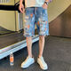 Fan Benna Jeans Shorts Hombres Pantalones cortos de mezclilla de mezclilla desgarrada Men Summer Fina Marca de moda Handsome Beggar rayó a cinco T693 azul de alta calidad 28 recomendado 90-100Jin [Jin equivale a 0.5 kg]