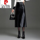 Pierre Cardin 2025 new slit leather skirt hip-covering skirt for women autumn and winter high-waisted slim skirt mid-length temperament one-step skirt brown skirt length 80-82CM 3XL 31/2 feet 4