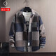 Kuraishi Kazuki trendy brand 2026 autumn and winter lapel woolen jacket men's thickened high-end light luxury casual plaid jacket brown 2XL