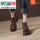 卡帝乐鳄鱼（CARTELO）棕色真皮英伦风马丁靴女2025新款秋冬季短筒靴子休闲百搭复古短靴 黑色【升级款】 36