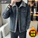 Jeep (Jeep) Revers-Denimjacke für Männer Frühling und Herbst International Marke und Velvet verdickte große Kurzmännchen-Jacke für Männer und Samt 983 Black L 120-130jin [Jin Equals Equals gond 0,5 kg] kann getragen werden