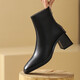 Asacho Cowhide britische Modestiefel Seite Reißverschluss Kurzstiefel Frauen Dicke Ferse Frauen Boots mittlere Absatz Pendeln Nacktstiefel Frauen Square Zehen Stiefel Schwarz (One Size Long) 39
