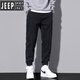 吉普（JEEP）2023年新款秋冬季加绒裤子男士加厚束脚工装潮流松紧腰休闲牛仔裤 9859黑色加绒 XL 【130-150斤】