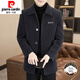 Pierre Cardin hiver épaissi mi-long manteau en laine laine doudoune chaude pour hommes veste décontracté revers vison vêtements nouveau produit 88601/noir/coton style tissu de laine M