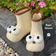 Brouilles minces (xixitiao) Chaussures de pluie de dessins dessins mignons laids pour les femmes portant des chaussures d'eau pour adultes pour les étudiants à l'extérieur, des chaussures en caoutchouc de jour de pluie antidérapantes antidérapantes, brun jaune crème 36-37