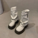 Tiaodega Bottes féminines printemps et automne Nouvelle talon épais à l'orteil rond à capuche Martin Bottes de bottes de pantalon empilées