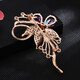 QUAMER fashion zircon women's high-end suit with flower corsage simple plant pin coat sweater champagne gold length 6.8cm *4.3cm