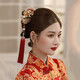 Ancient bride Xiuhe clothing headdress red velvet flower phoenix crown Chinese wedding gift newlywed toast clothing hair accessories wedding accessories Chinese bridal headwear tassel style
