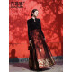 Danzhuna Horse Falda Falda completa Otoño Nuevo vestido chino Diario para el trabajo Versión modificada Versión Long Skirt Traje para mujeres 2679 Black Top + Red Horse Falda M