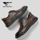 Septwolves men's shoes winter 2025 new British style first layer cowhide genuine leather shoes for men thick sole formal business casual shoes for men brown 41