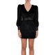BCBG Max Azria Women's Velvet Cocktail Mini Dress Long Puff Sleeves V-Neck Party Date Black/Silver 12