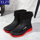 XLZT new rain shoes men's fashionable water shoes men's short tube flat-soled casual rain boots fishing waterproof work shoes non-slip rubber shoes 829 black single shoes [standard size] 43 265mm