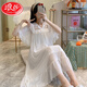 LangSha Palace Style Princess Night Dress Summer Thin Sweet Modal Pajamas Lace Lace Mesh Ice Silk Home Suit Summer W7371 XL [Recommended 120-140Jin [Jin equals 0.5 kg] Wear]