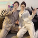 YIMENGTO Yimen camel couple ice silk pajamas for men and women spring and autumn long-sleeved plus size 200 Jin Jin equals 0.5 kg, loose-fitting home wear suit 8606 female-8608 male XL female style (115-135 Jin Jin equals 0.5 kg