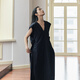 Moins de printemps Robe française avec tempérament en V en V en V Vaise arrière sans manche 2N3G12250 409 / noir et bleu foncé