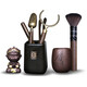 Xiangye Tea Ceremony Six Gentlemen Set Kung Fu Tea Accessories Complete Creative Spare Parts Ebony Solid Wood Brush Keeping Pot Black Pottery Sifang Laifu + Buddha's Hand Five-piece Set + Wukong + Shede