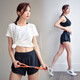 
Dexiang yoga suit women's sports suit women's fitness running suit quick drying clothes summer loose large size white shorts + gray shorts L