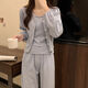 
Catman four-season pajamas for women pure cotton 2025 new pure and sweet style with chest pad simple blue three-piece set 831 apricot color with chest pad removable L Recommended 95-110Jin [Jin equals 0.5 kg]