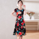 Xuedifei chiffon dress for women 2024 summer new fashion temperament floral slim letter mid-length skirt summer dress for women 5802 black M