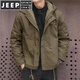 JEEP SPIRIT羊羔绒外套男短款宽松保暖连帽工装棉服休闲冬季加绒加厚棉衣夹克 卡其色【高品质】 XL 建议【130-150斤】