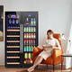 BAIKAILUN double-door thermostatic wine cabinet with double-door door ultra-thin and can be embedded in air-cooled frost-free thermostatic wine cabinet office household tea beverage liquor wine fruit preservation refrigerated display cabinet 1.7 meters dual temperature red wine ice bar style 59 bottles thin section