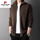 皮尔卡丹（pierre cardin）含羊毛针织开衫男士秋冬新款韩版翻领高端休闲拉链毛衣外套男 深咖啡 2XL【141-160斤】