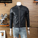 Nishihara Mei Fashion European Stand Collar Leather Jacket Men's 2025 Autumn New Slim Youth Leather Casual Jacket Black L