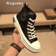 Rogosky Hong Kong trendy brand winter high-top men's shoes for top layer cowhide shoes lace-up casual non-slip thick-soled Martin boots men's white (leather) 44 (leather shoe size)
