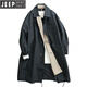 JEEP中长款风衣男秋冬日系设计款双层领薄款斜纹棉防水涂层单排扣衫潮 黑色 M