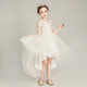 Girls' fashionable white gauze princess dress light luxury high-end wedding children's host birthday piano performance evening dress white short front and long back 130