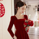 Li Baixin Velvet Toast Wear Bridal Autumn and Winter Simple Burgundy Temperament Slim Engagement Dress Back Door Dress Dress Women Burgundy L Recommended 100-110 Jin Jin equals 0.5 kg