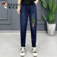 Specht-Jeans für Frauen mit Plüsch samt verdickter Winter neuer Stil Slim und modisch und vielseitiger Retro-Stil elastischer Hochtülen-Frühling und Herbst Harem Pants 1098# blau [hinzugefügt.