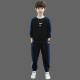 2022 new autumn and winter children's clothing boys' suits plus velvet and thickened gold velvet two-piece set for medium and large children's cotton-padded clothes, children's fashionable sports sweatshirts and pants, little boys' winter clothes, trendy black and white models - black two-piece set [tops + pants] 140