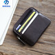 
MZXM German imported quality blue leather men's genuine leather mini wallet small coin clip women's card bag zipper business card dark brown
