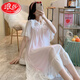 LangSha Palace Style Princess Night Dress Summer Thin Sweet Modal Pajamas Lace Lace Mesh Ice Silk Home Suit Summer W7371 XL [Recommended 120-140Jin [Jin equals 0.5 kg] Wear]