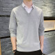 Dunya long-sleeved T-shirt men's spring new Korean slim business shirt collar fake two-piece cotton t-shirt men's sweater men's velvet thermal top bottoming shirt light gray XL