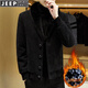 JEEP SPIRIT wool collar tweed coat men's Korean style jacket plus velvet thickened simple short windbreaker trendy autumn and winter warm jacket Black M 90-110