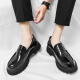 Belle Loafers El suela grueso de los hombres aumentó el estilo británico de los zapatos de cuero de cuero de los pies redondos de los pies de los zapatos formales de la cabeza grande tendencia 695 brillante negro 43
