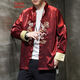 
Green Trendy Tang suit men's jacket jacquard Chinese style cotton and linen embroidery casual large size Zhongshan suit buckle Hanfu trend red Y1047 3XL