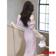 Tilotina French elegant fishtail host dress light luxury niche high-end banquet elegant lady evening dress light purple dress M (recommended to wear around 99-108)