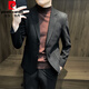 皮尔卡丹（pierre cardin）毛呢西装外套男秋冬新款2025呢子男装休闲通勤商务男士厚款西服潮 咖色【毛呢西服】 XL【115-140斤左右】